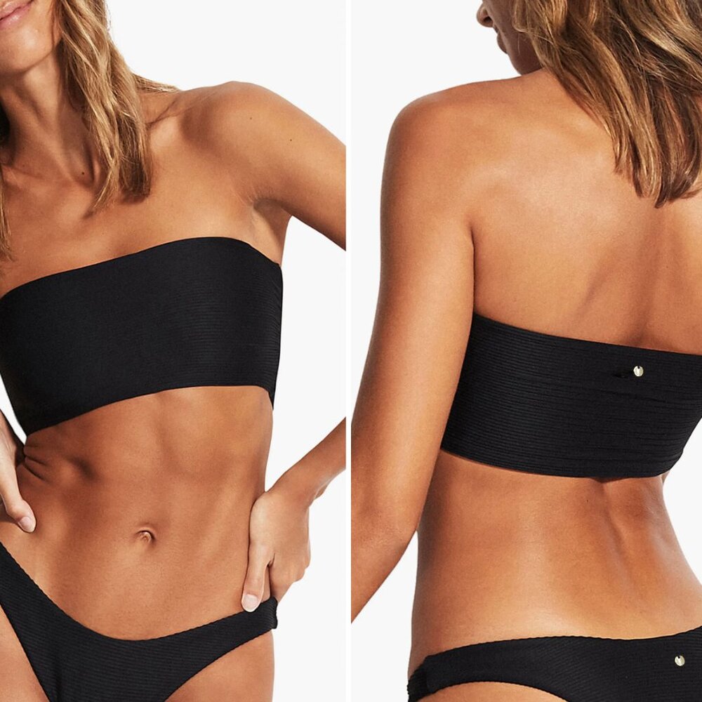 Seafolly Essential Tube Bandeau Bikini Top & High Cut Bottom Black NWT 10/Large